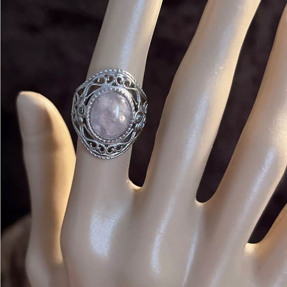 Galilea Rose Quartz Ring Set In Rhodium Over Sterling Silver 9ctw - Picture 9 of 9